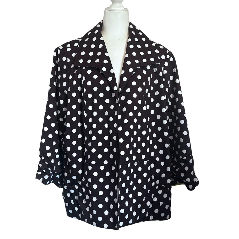 Susan Graver Brown White Polka Dot Open Front Jacket Blazer Yellow Lined 2X - Picture 4 of 8